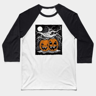 Pumpkin face scary with dark forest and full moon, cute Halloween Baseball T-Shirt